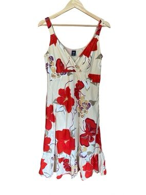 Gap 100% Cotton Floral Midi Dress Lined Sz 10
